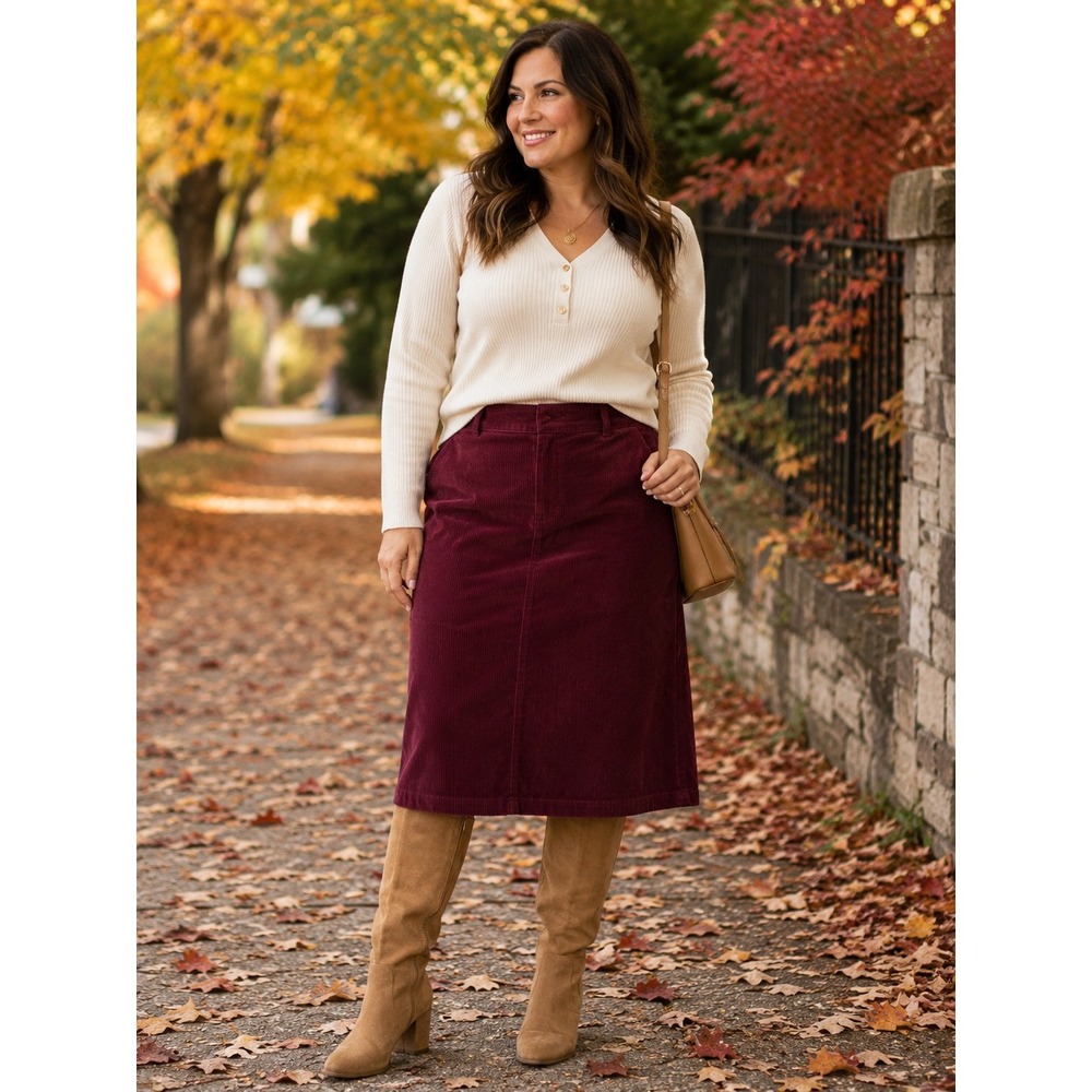 St Johns Bay Burgundy Corduroy Maxi Skirt Plus Size 22W WAM99ICHMI